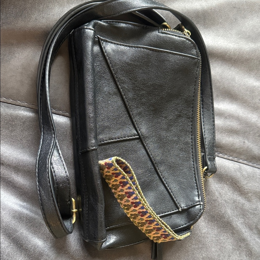 Joy Susan Black Wristlet with Patterned Strap